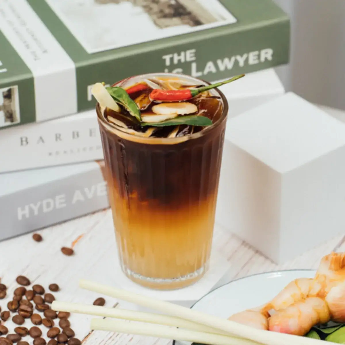 Tom Yum coffee — a sparkling iced cold brew built over lemongrass, ginger, chili and lime